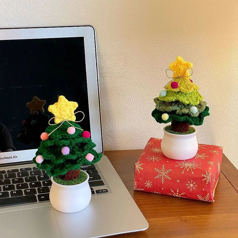 Hand-Woven Plush Christmas Tree Potted Décor | Desktop Gift Christmas Tree Décor Babs