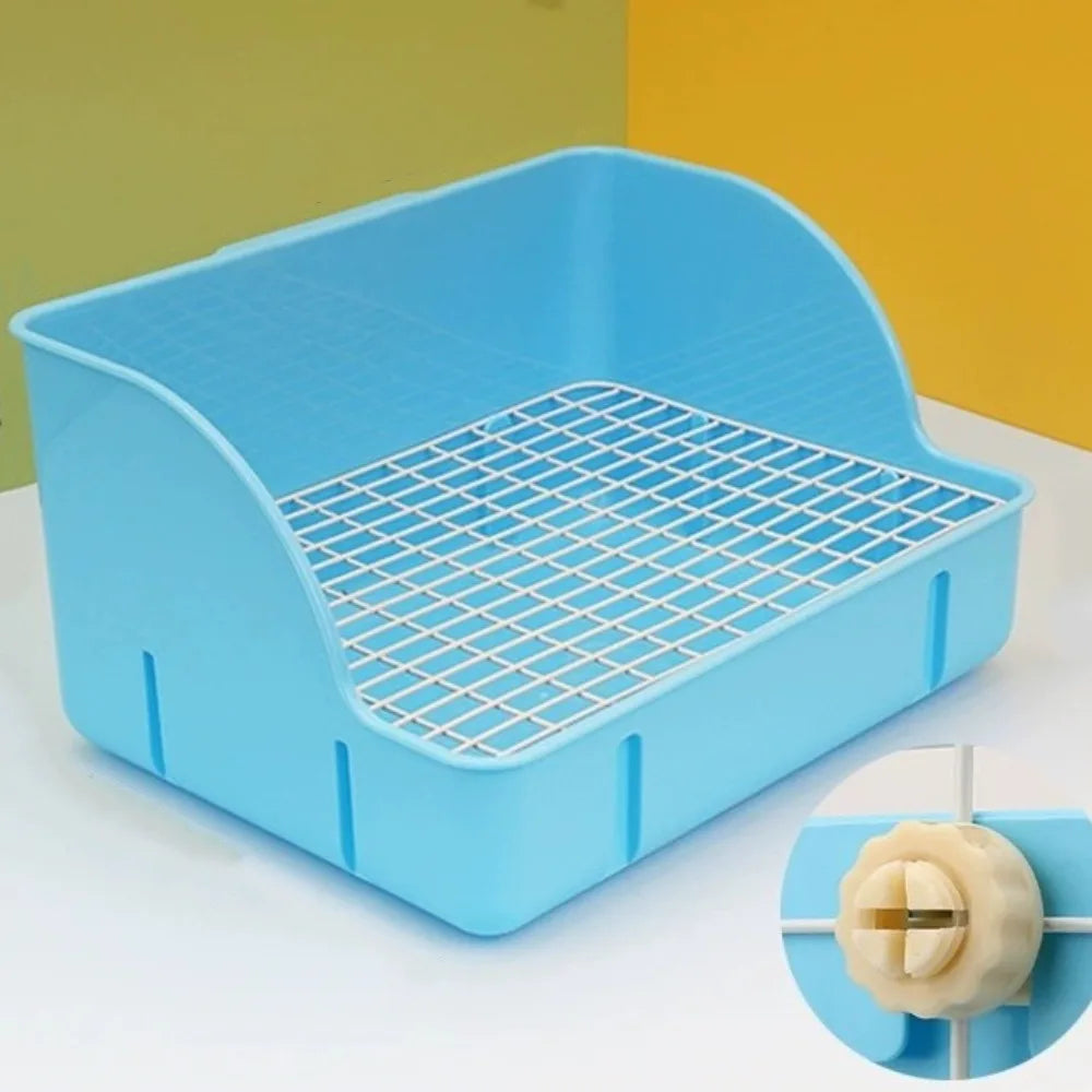 Rabbit Corner Litter Box – Anti-Splash Detachable Grid Potty Small Animal Litter Box Babs Blue Steel Mesh