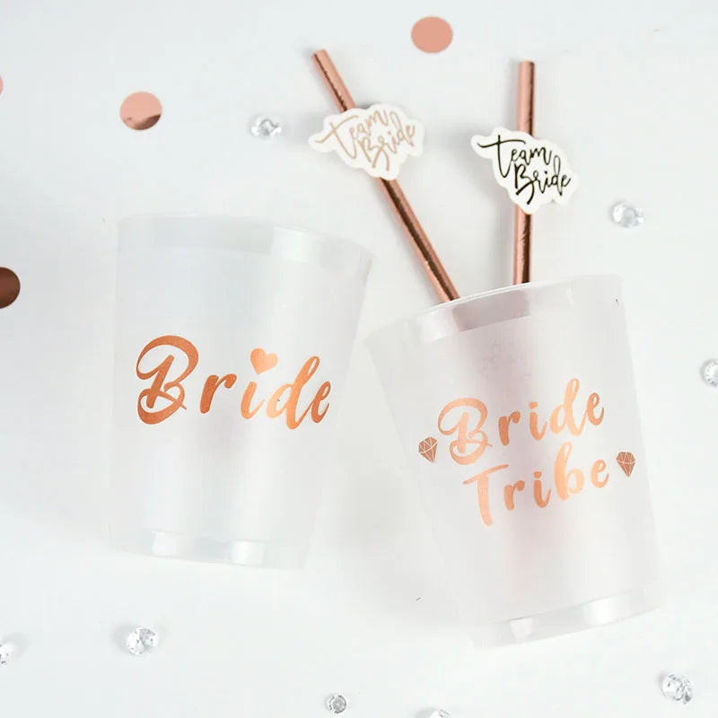 Team Bride Tribe Cups – Rose Gold Bachelorette Party Cups Party Drinkware Babs