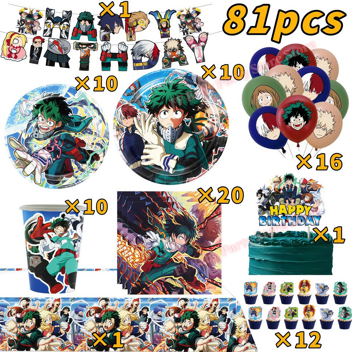 My Hero Academia Birthday Party Tableware & Decoration Kit