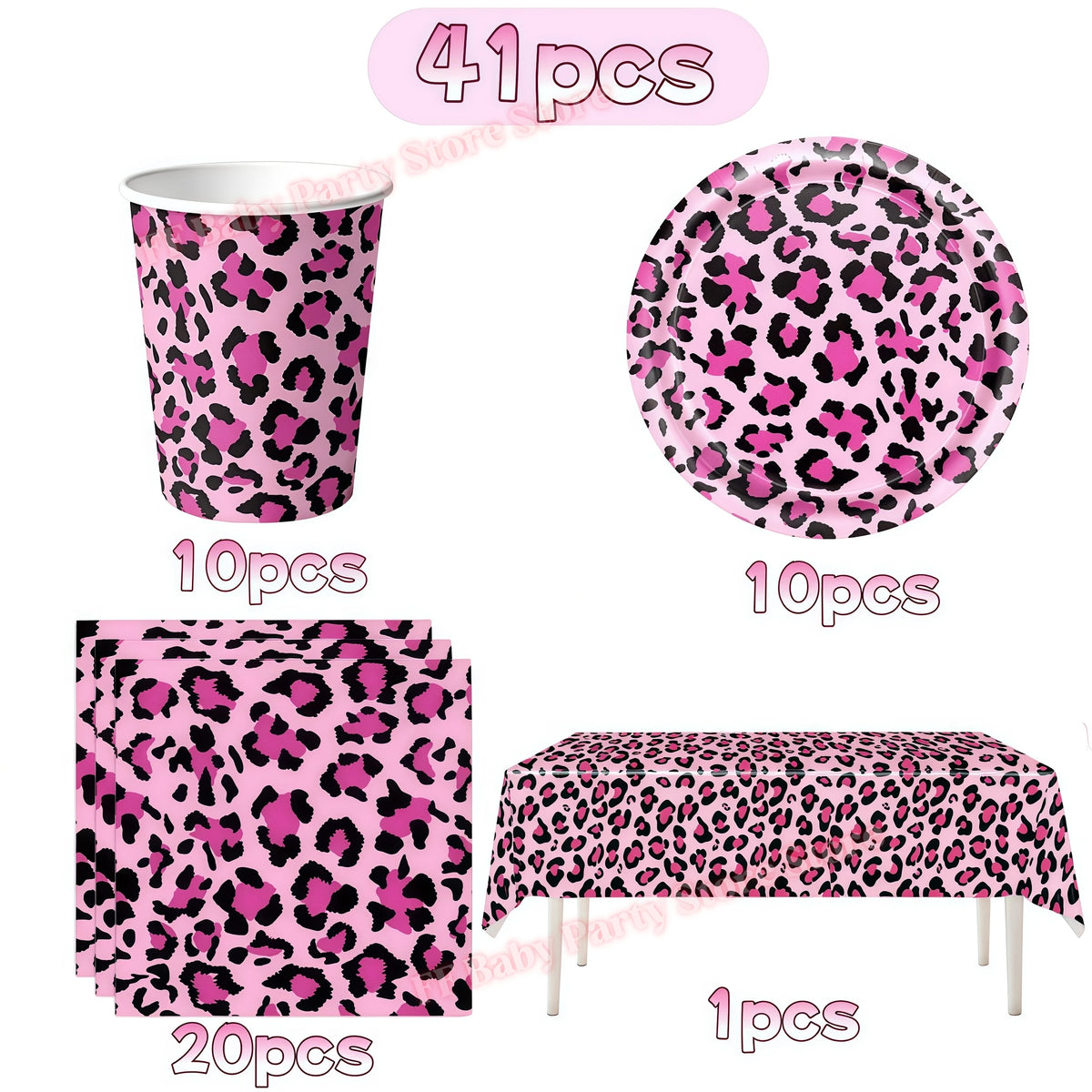 Leopard Print Birthday Party Supplies – Plates, Cups & Decor Party Decoration Set Babs 41pcs others
