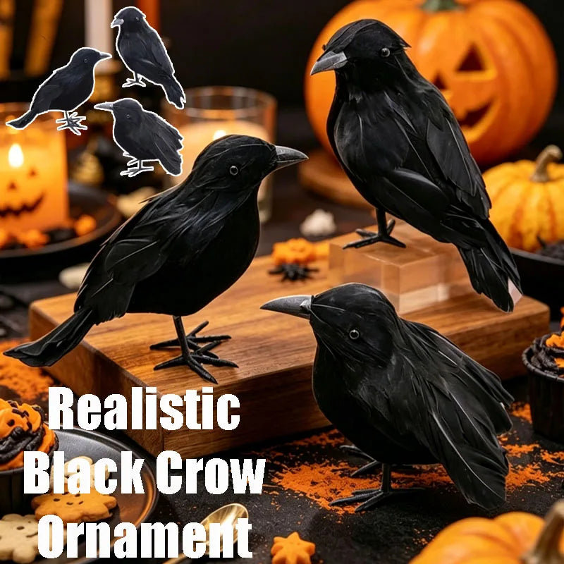 Lifelike Black Crow Halloween Prop – Flocked Raven Figurine Halloween Prop Figurine Babs