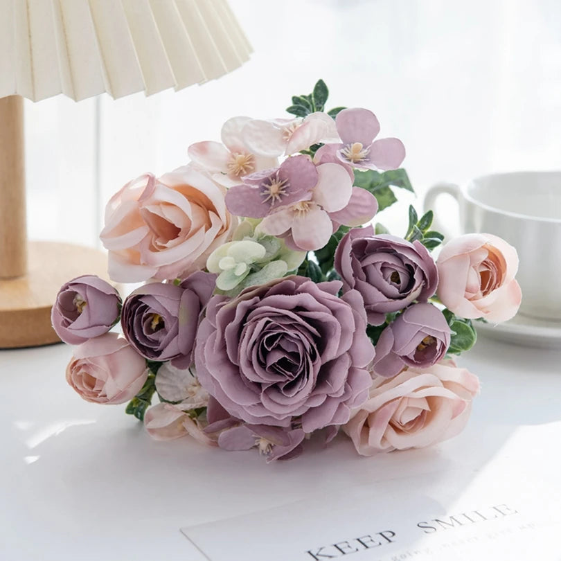 Silk Rose Artificial Flower Bouquet – Wedding & Home Décor Artificial Flower Bouquet Babs PURPLE 1 pc
