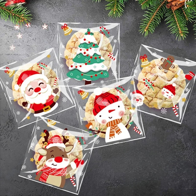 100Pcs Christmas Cellophane Candy Bags | Self-Adhesive Gift Bags Holiday Gift Bags Babs