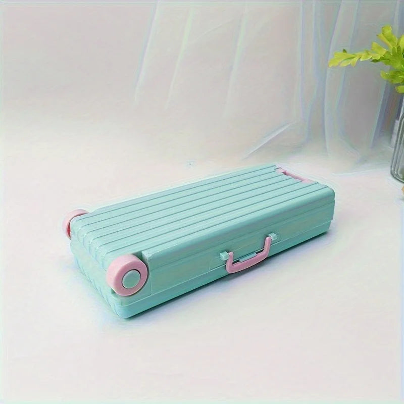 Double-Layer Trolley Case Stationery Box | Desk Organizer Stationery Pencil Box Babs Green