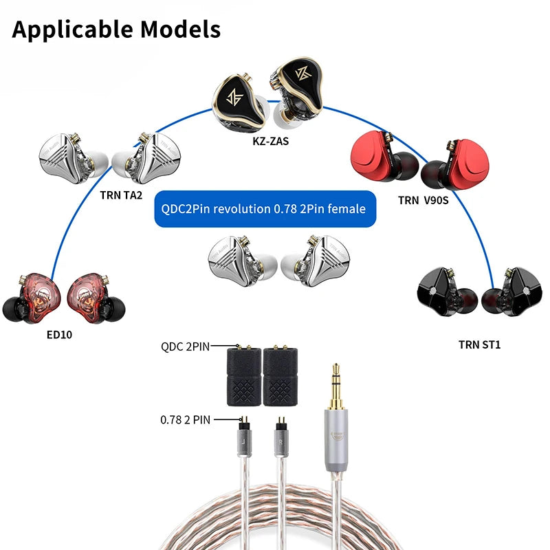 0.78mm 2Pin to QDC Earphone Adapter for KZ ZSN ZS10 ZSX AS16 Earphone Adapter Babs