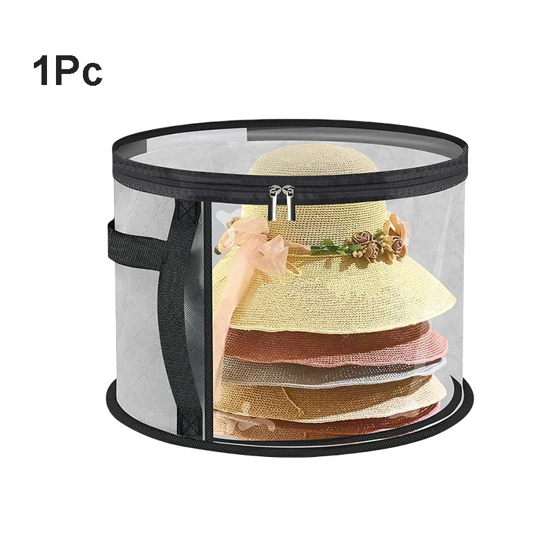 Large Round Foldable Hat Box Storage Organizer – Travel & Closet Hat Storage Box Babs Gray-1PC