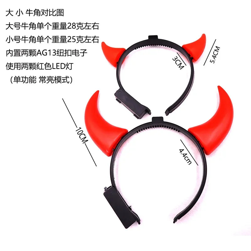 Red LED Devil Horns Headband – Glow Party Prop for Halloween LED Costume Headband Babs