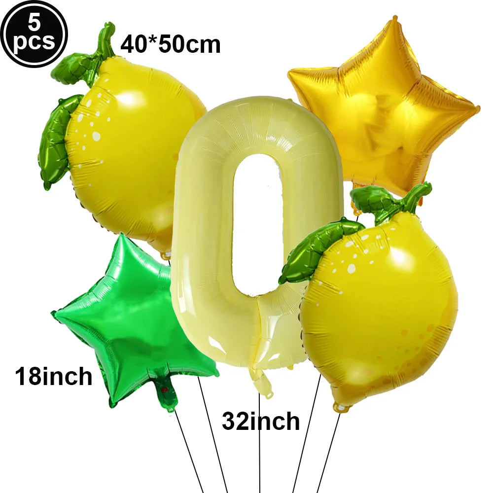Lemon Foil Balloon Set with 32" Number Balloons – Party Decor