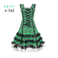 Lolita Gothic Plaid Midi Dress – Lace Ruffle Cosplay Costume Gothic Lolita Dress Babs green M China Mainland