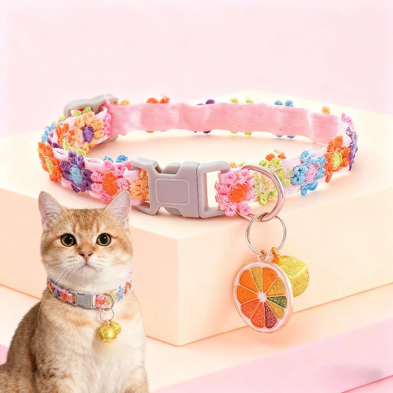 Adjustable Cat Collar – Lace Flower, Bell & Alloy Pendant Pet Collar Babs