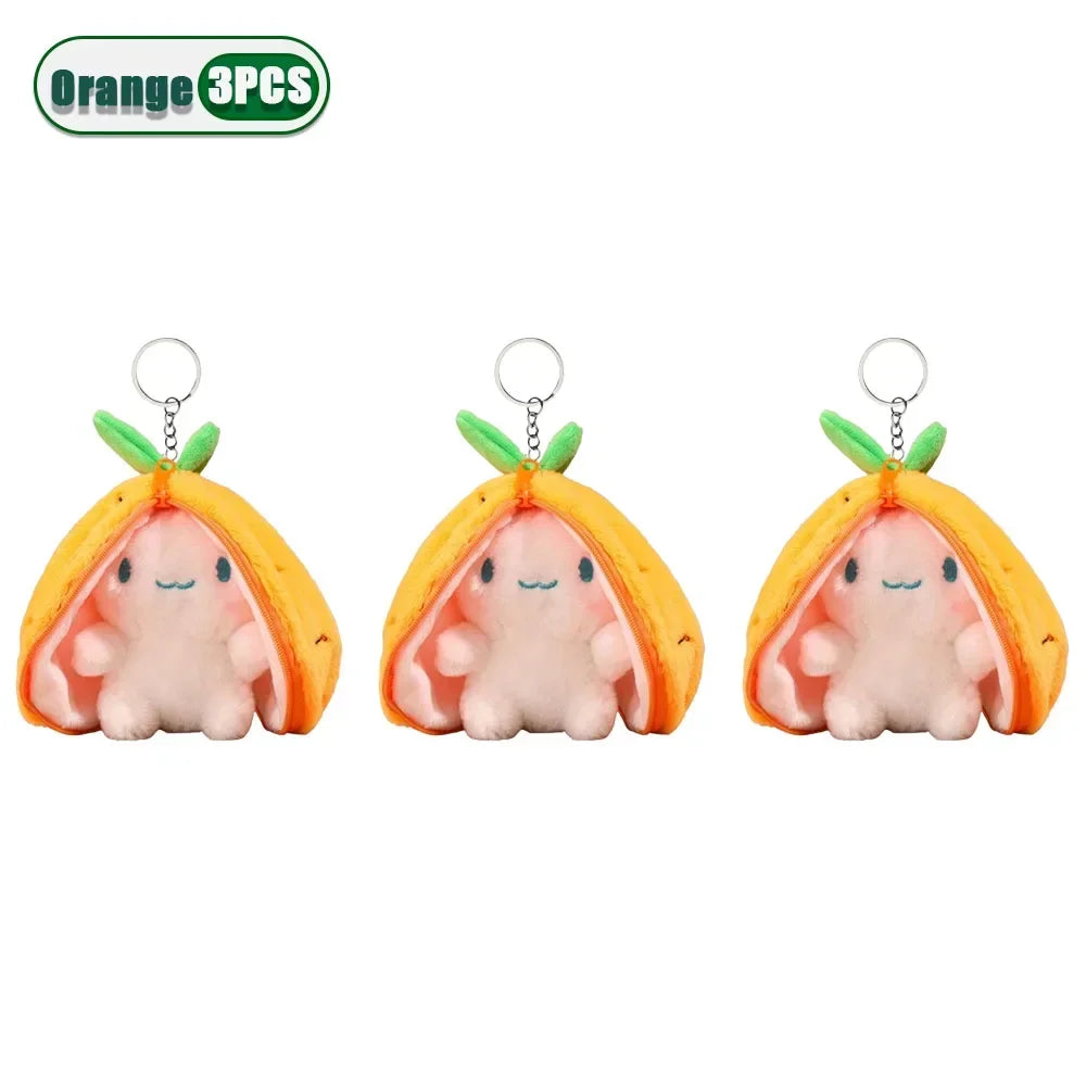 Transforming Bunny Plush Toy – Strawberry & Carrot Rabbit Doll Transforming Plush Toy Babs Orange-3PC