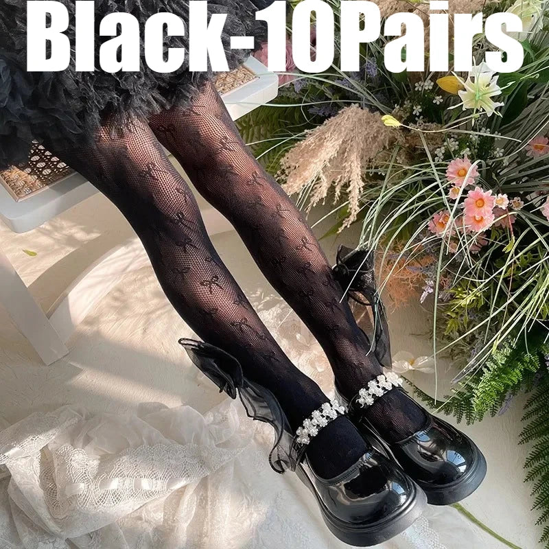 Girls Bow Lace Pantyhose – Cute Kids Stockings for Dance & Parties Girls Lace Pantyhose Babs Black-10Pairs L 120-150cm