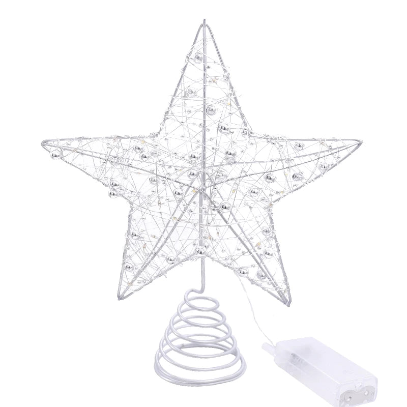 Christmas Tree Star Topper with Pearl LED Lights – Gold & Silver Christmas Tree Topper Babs Silvery