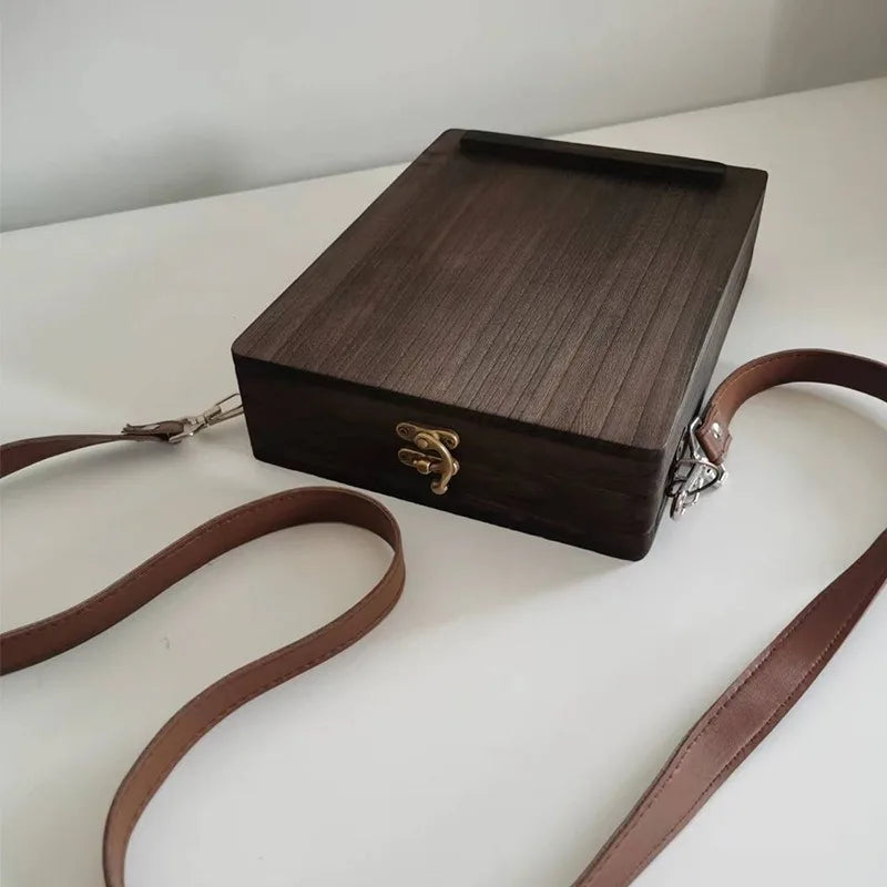 Vintage Wooden Storage Box with Shoulder Strap | Stationery Case Wooden Storage Organizer Babs