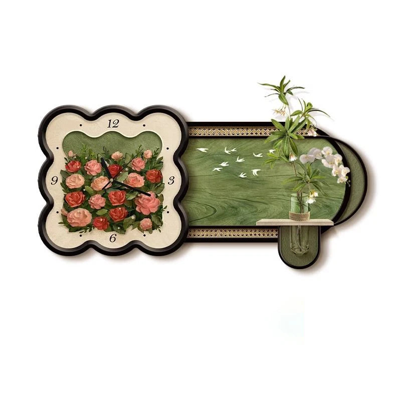 Luxury Floral Wall Clock – Large Modern Painting Décor Decorative Wall Clock Babs Style A 100x50cm