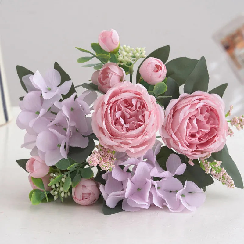 Silk Peony Hydrangea Artificial Flower Bouquet | Wedding Décor Artificial Flower Bouquet Babs color 2 3 pcs