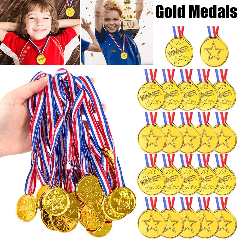 Gold Plastic Award Medals Kids Party Favors – 10/20 Pack Kids Party Medals Babs