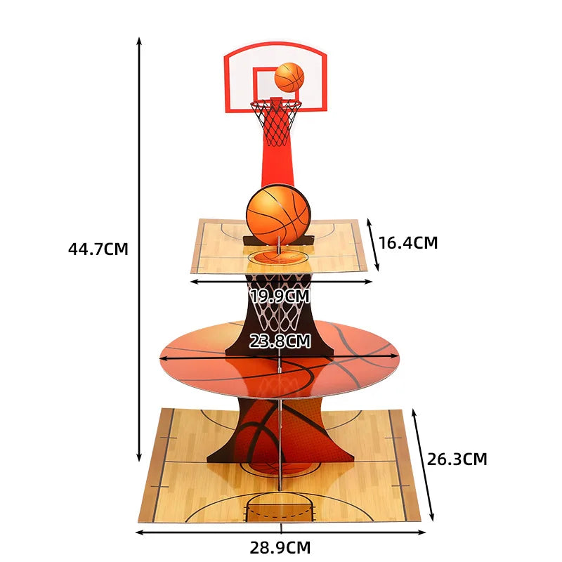 Basketball Party Supplies – Plates, Cups, Popcorn Boxes & Curtain Party Supply Set Babs cake stand