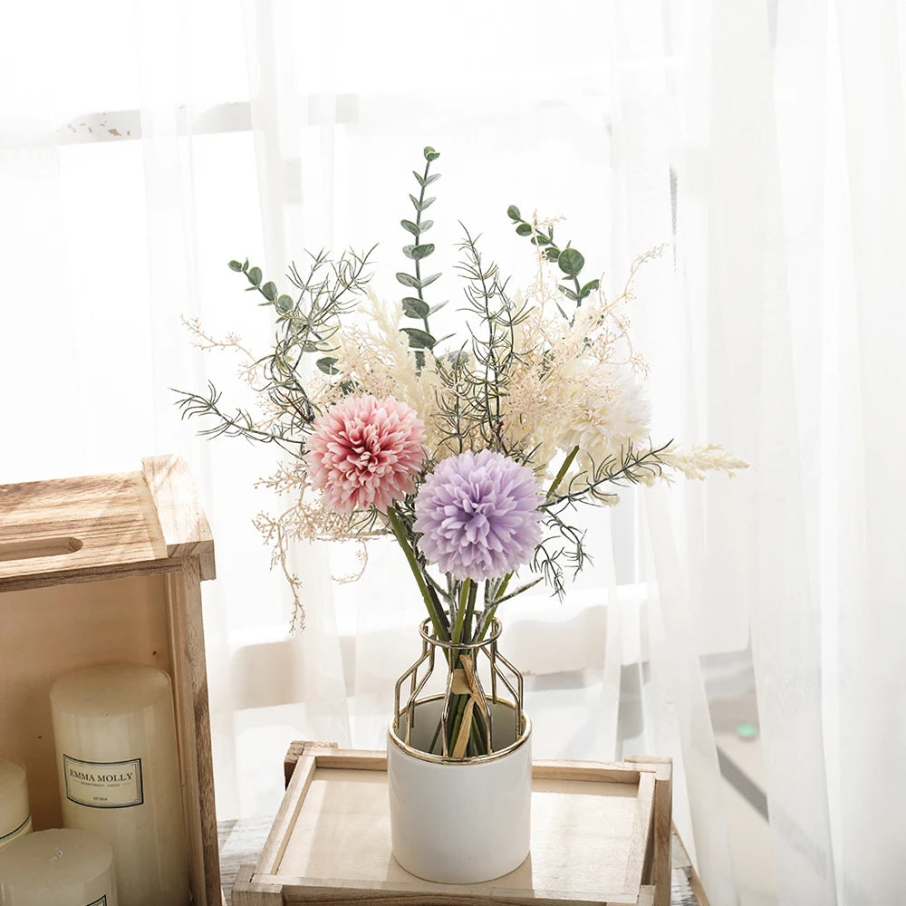 40CM Silk Artificial Flower Bouquet – Eucalyptus & Dandelion Artificial Flower Bouquet Babs