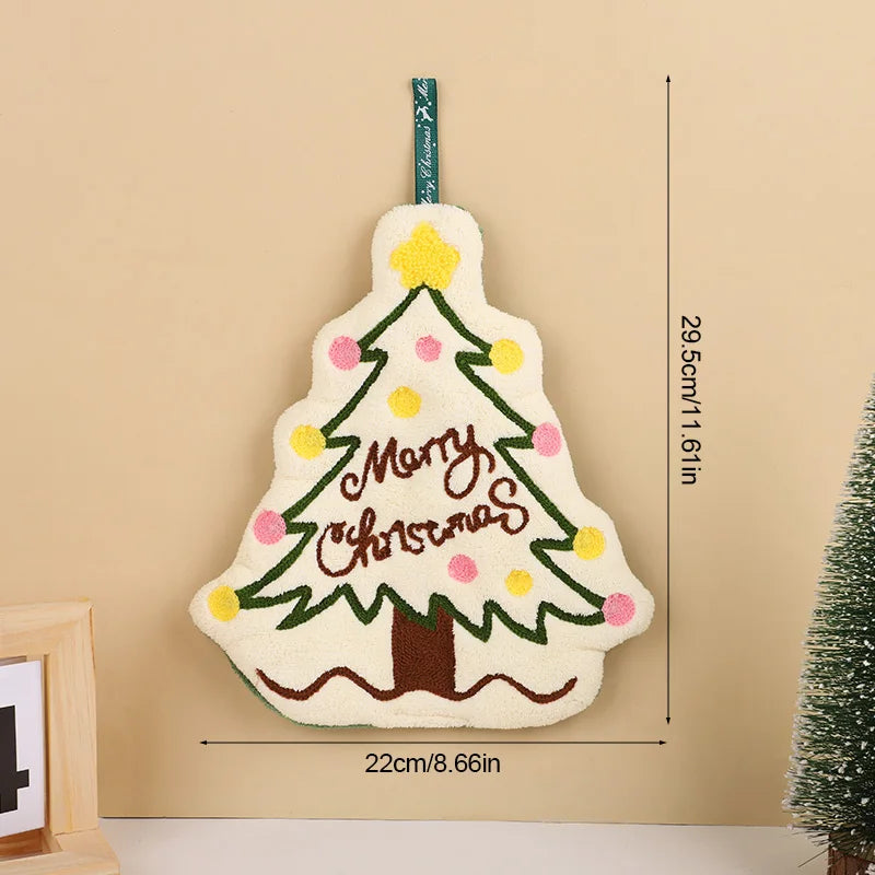 Christmas Coral Fleece Hand Towel – Gingerbread Man & Snowman Holiday Hand Towel Babs Xmas Tree