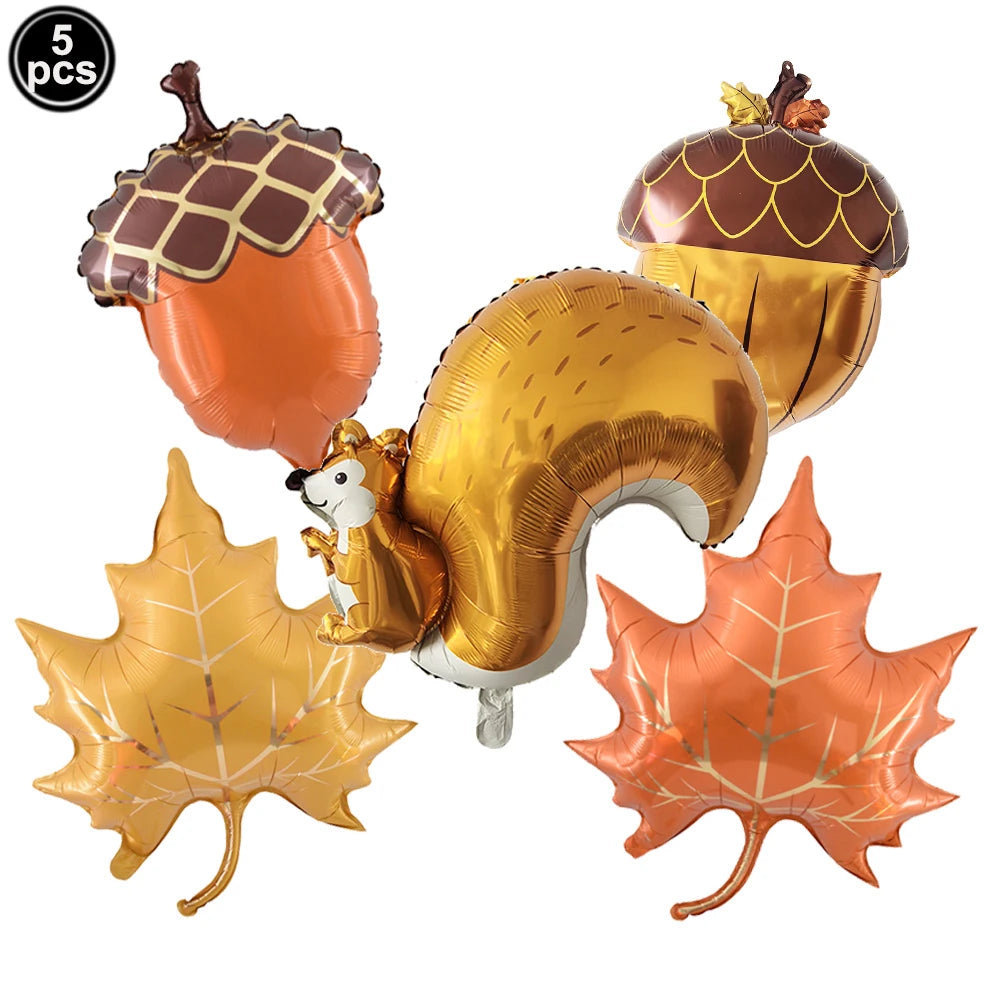 Thanksgiving Foil Balloons & Maple Leaf Banner Party Decor Party Balloon Decor Babs Orange As pictures show