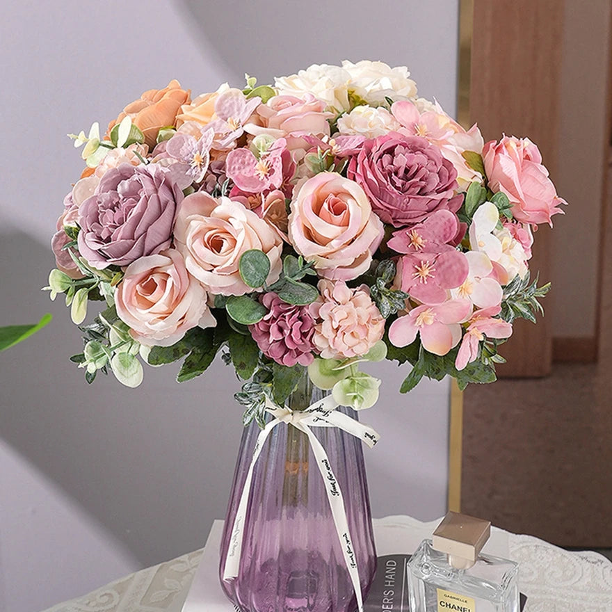 Artificial Silk Peony Rose Hydrangea Bouquet | Wedding & Home Décor Artificial Flower Bouquet Babs