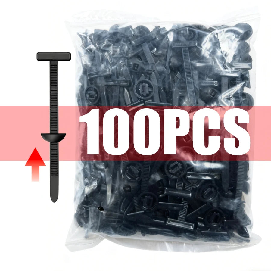 100-Set Nylon Cable Tie Buckle Auto Fastener Clip for Car Panel Auto Fastener Clip Babs
