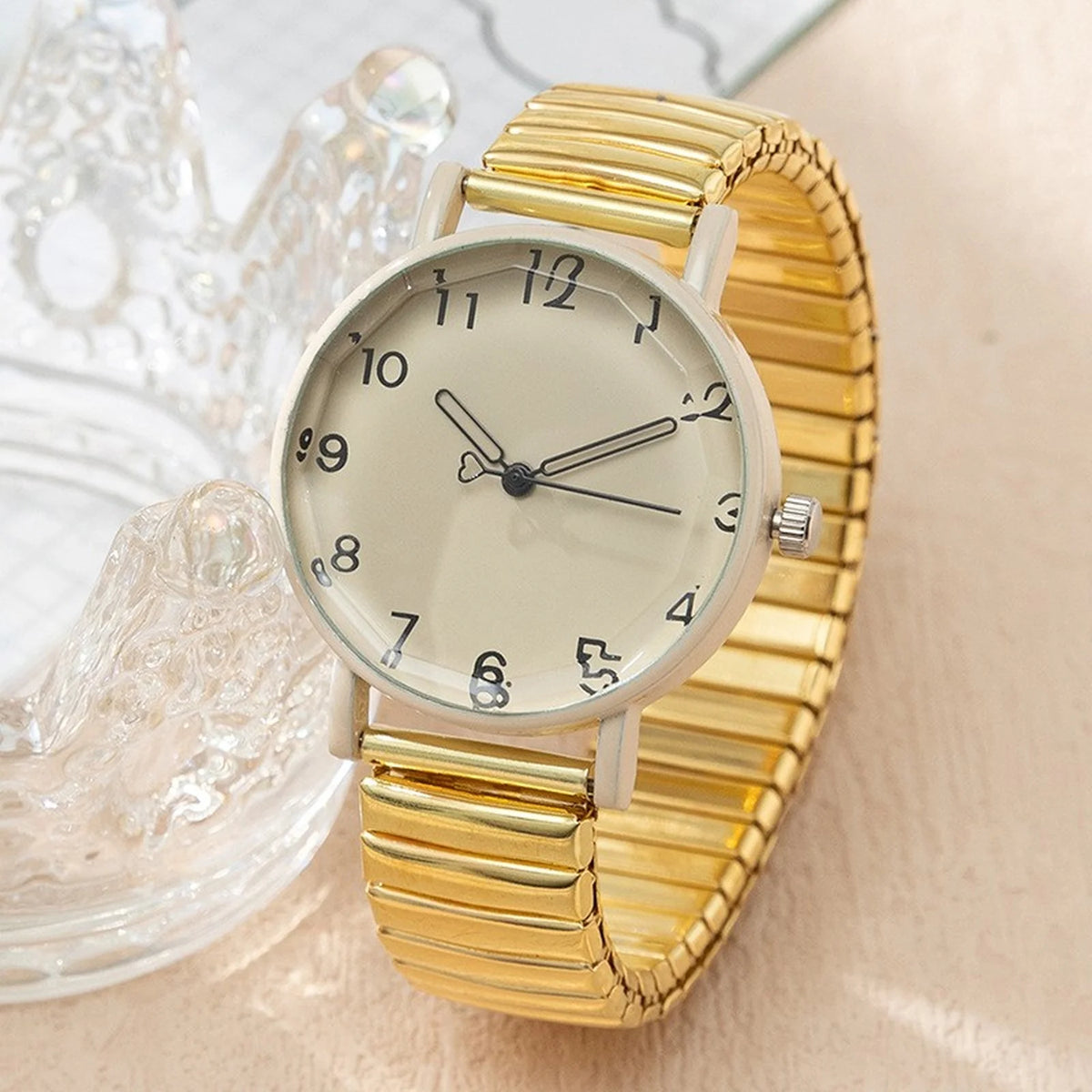 Women's Elastic Strap Quartz Watch – Vintage Fashion Wristwatch Women's Quartz Watch Babs Gold