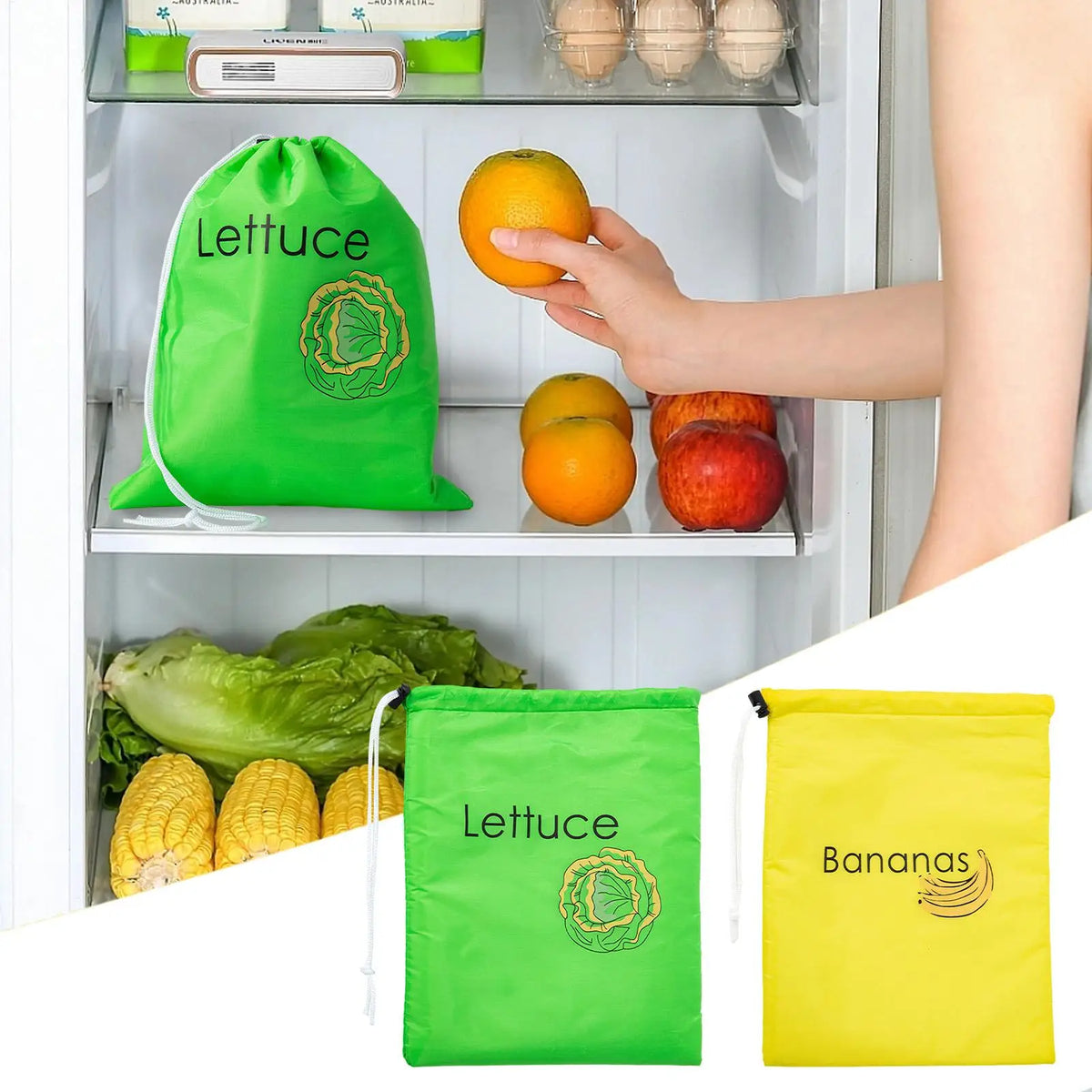 Insulated Drawstring Fruit & Vegetable Fresh-Keeping Bag Produce Storage Bag Babs