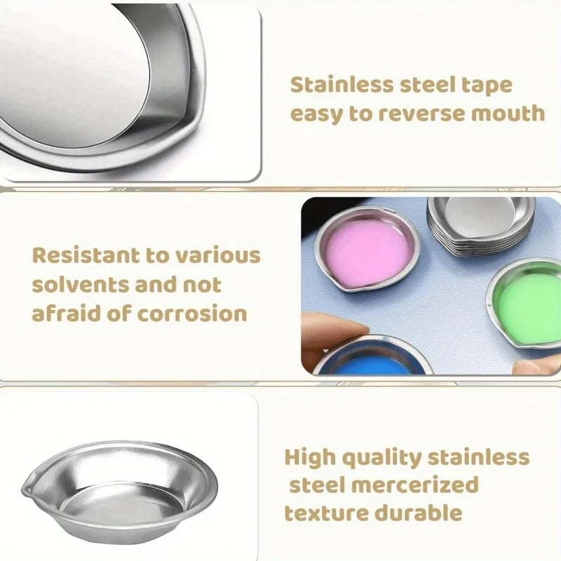 6-Piece Stainless Steel Paint Palette Set – Round Mixing Trays Paint Palette Set Babs
