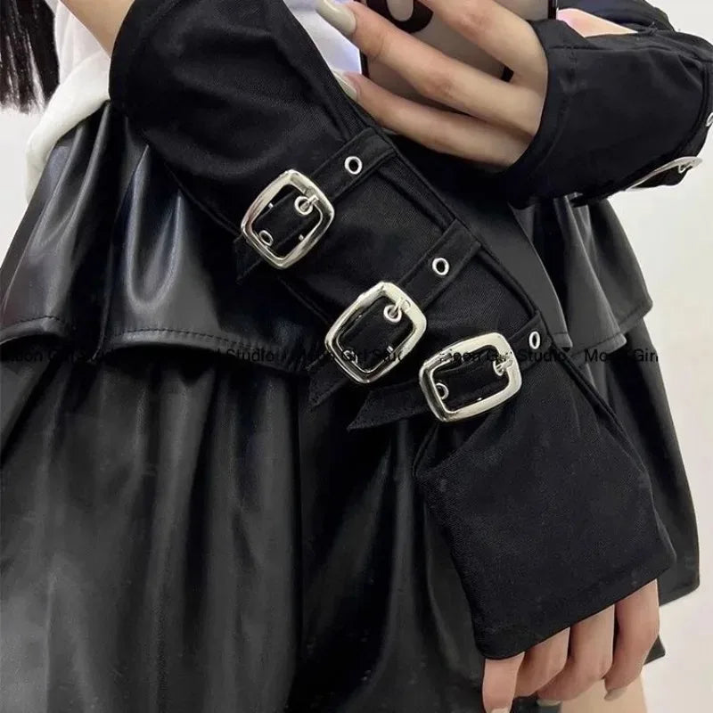 Y2K Punk Fingerless Gloves – Buckle Arm Warmers for Women Fingerless Arm Warmers Babs