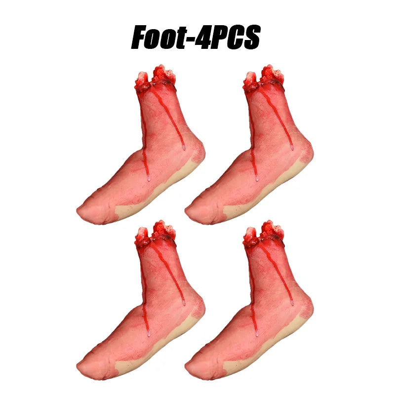 Realistic Halloween Fake Organ Props – Brain Heart Hand Foot Halloween Prop Decoration Babs Feet-4PCS