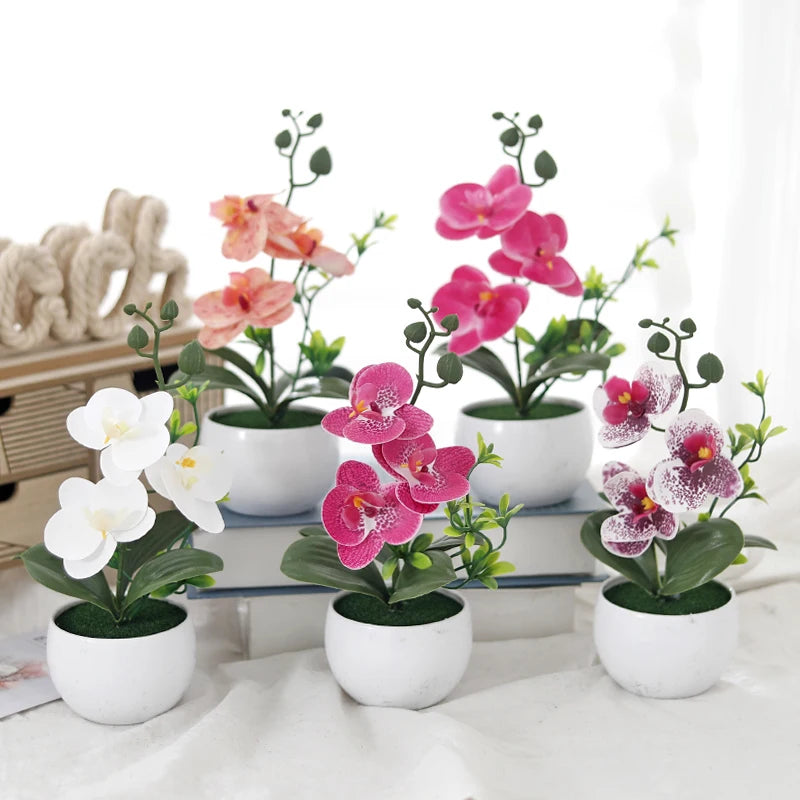 Butterfly Orchid Artificial Potted Plant Faux Bonsai with Vase Artificial Potted Flower Babs