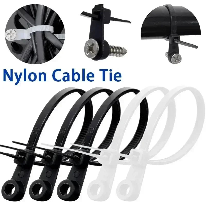 100pcs Nylon Cable Ties with Screw Mount – Self-Locking Organizer Nylon Cable Ties Babs