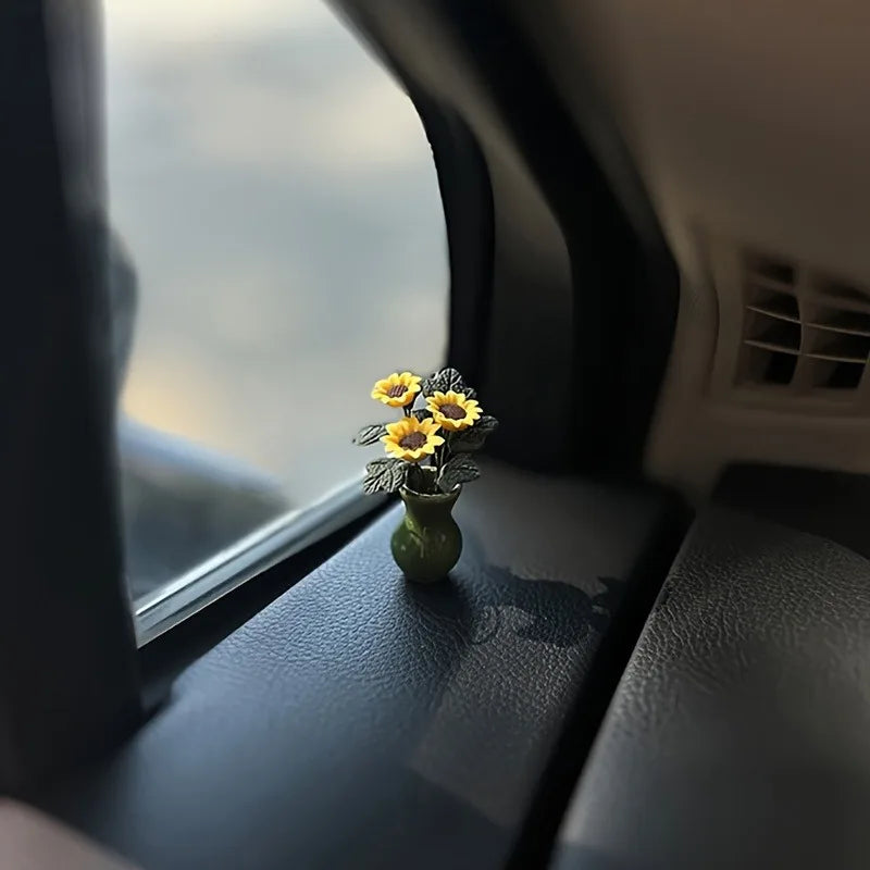 Mini Ceramic Sunflower Vase – Cute Car Interior Decor Ornament Car Decor Ornament Babs 1pc