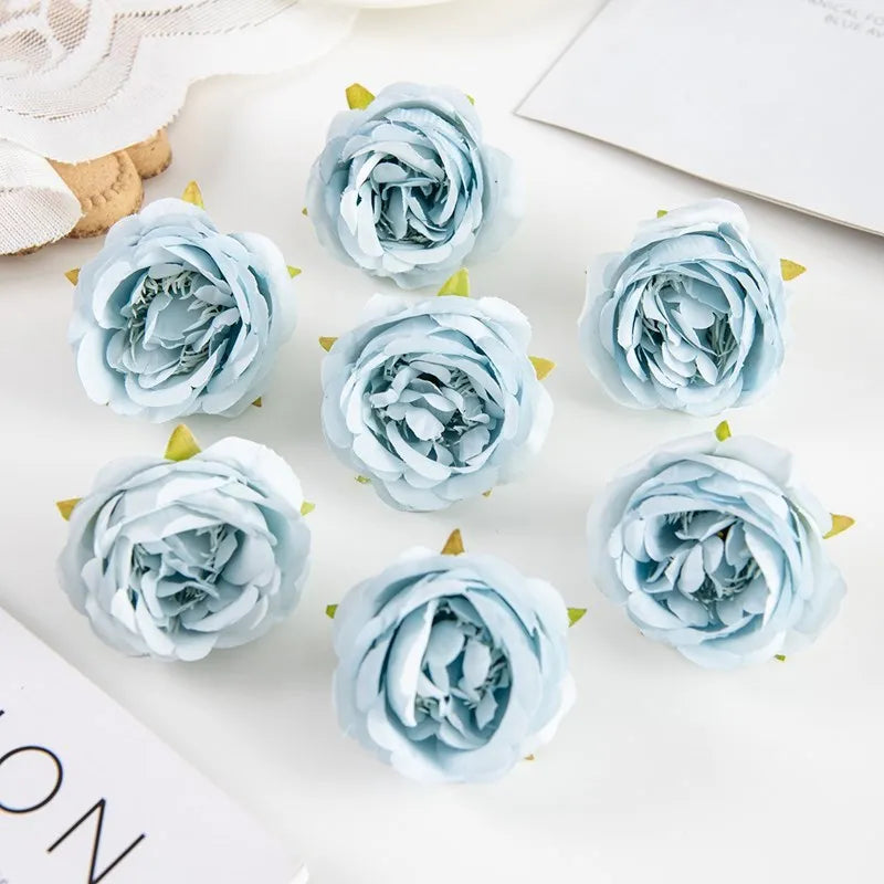 Silk Rose Artificial Flower Heads – Wedding & Home Décor Artificial Silk Flowers Babs Blue 10 pieces