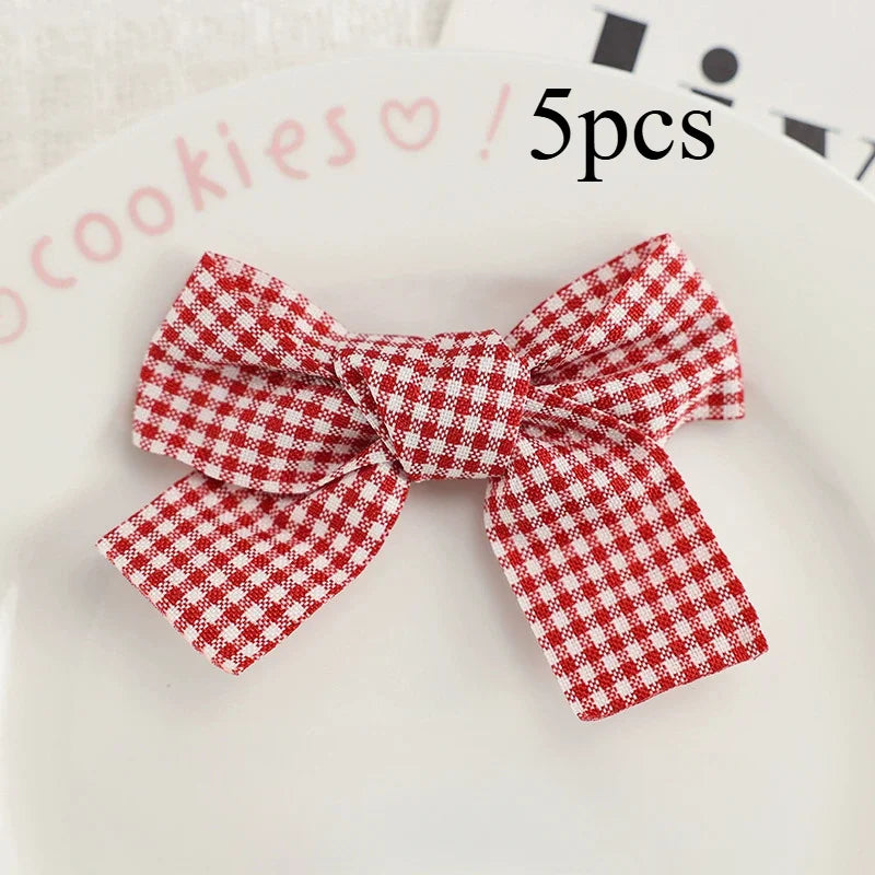 Red & White Checkered Bow Hair Clips – Polyester Hairpins Bow Hair Clips Babs Red