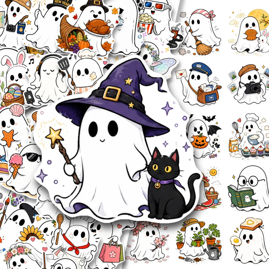50pcs Cute Ghost Waterproof Vinyl Stickers – Holiday Decals Holiday Vinyl Stickers Babs