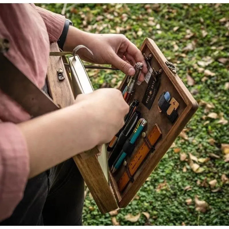 Vintage Wooden Storage Box with Shoulder Strap | Stationery Case Wooden Storage Organizer Babs