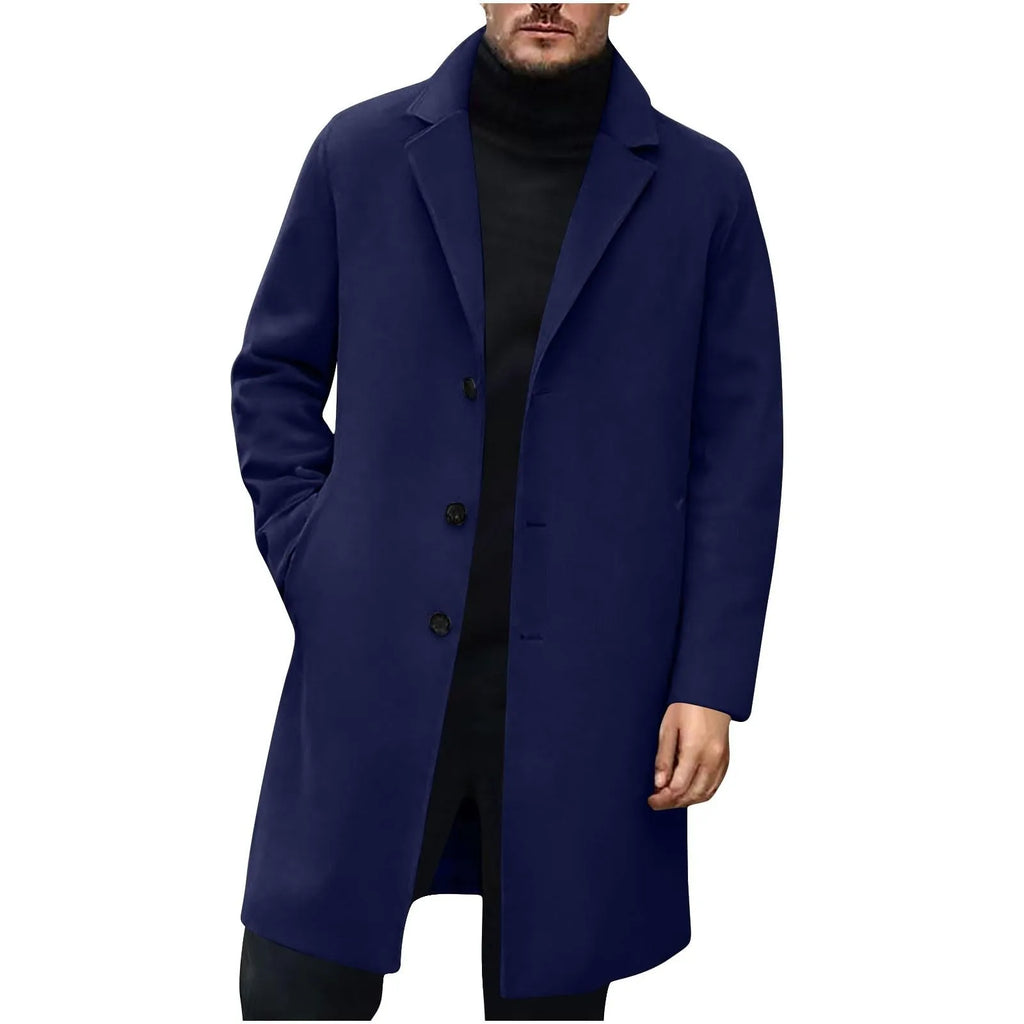 Men's Wool Blend Trench Coat – Single Breasted Overcoat Wool Blend Overcoat Babs