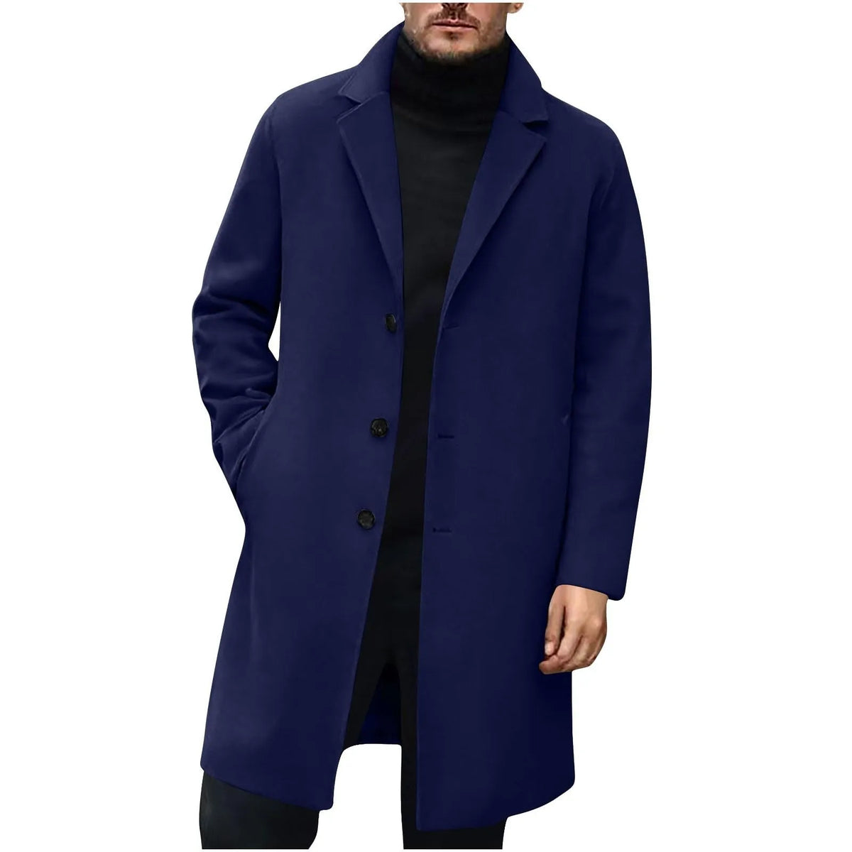 Men's Wool Blend Trench Coat – Single Breasted Overcoat Wool Blend Overcoat Babs