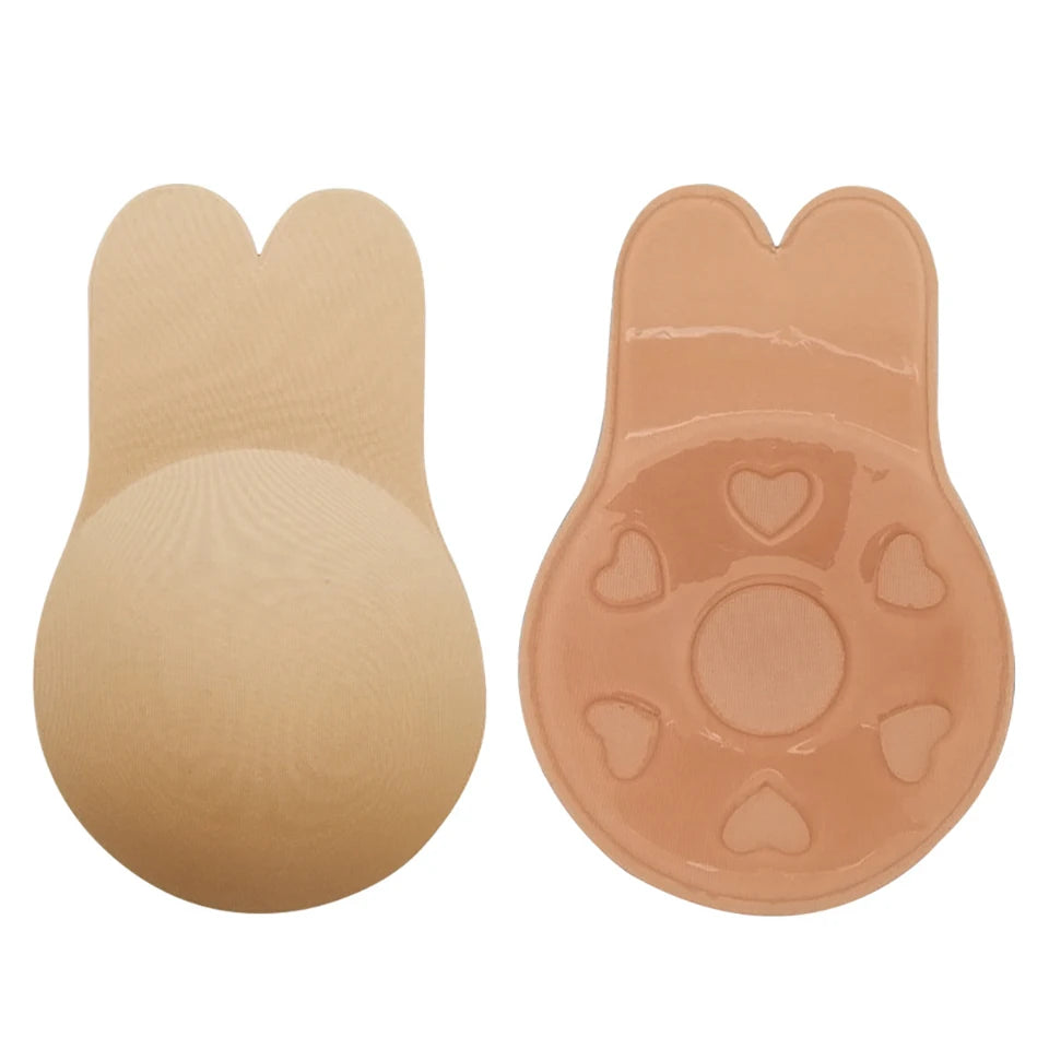 Women's Adhesive Silicone Strapless Bra & Nipple Covers – Reusable Adhesive Silicone Bra Babs Beige L