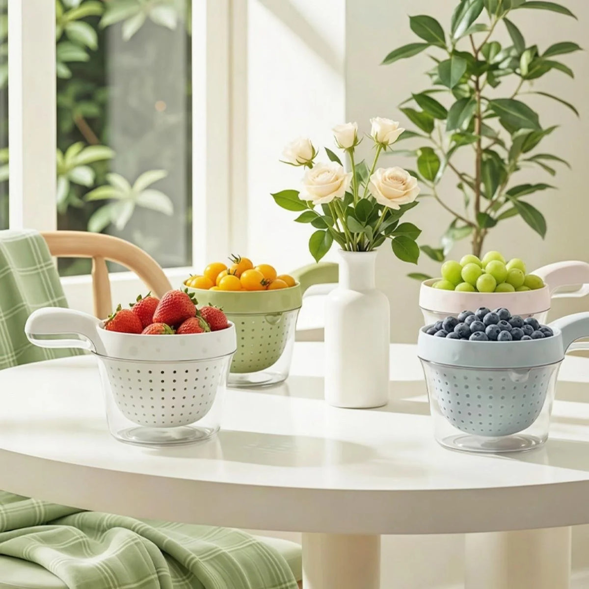 Dual-Layer Fruit & Vegetable Washing Basket with Strainer Kitchen Colander Basket Babs