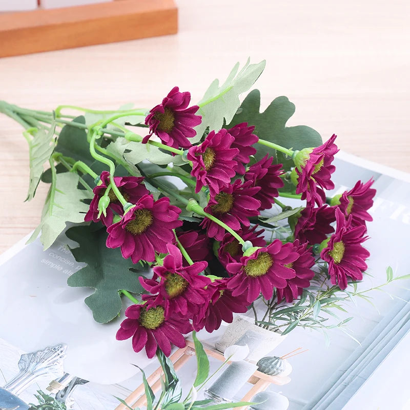 21-Head Silk Daisy Bouquet – Artificial Fall Flowers for Home Decor Artificial Flower Bouquet Babs Purple Red 3PC