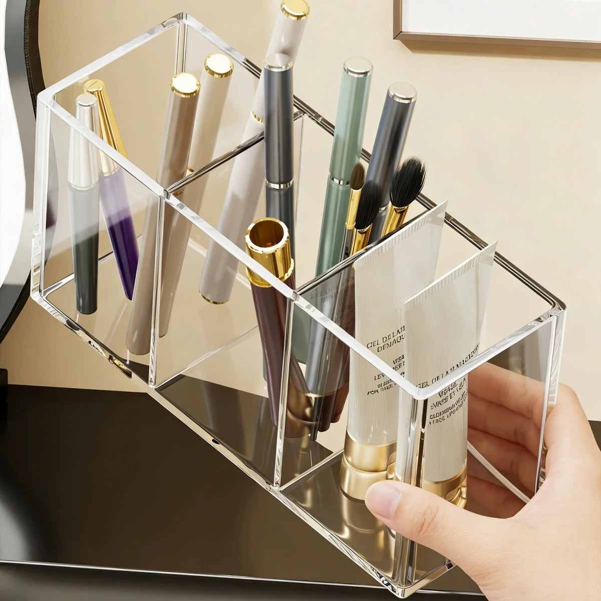 Clear Makeup Brush Holder Organizer – 1/2/3 Slot Vanity Box Makeup Brush Organizer Babs