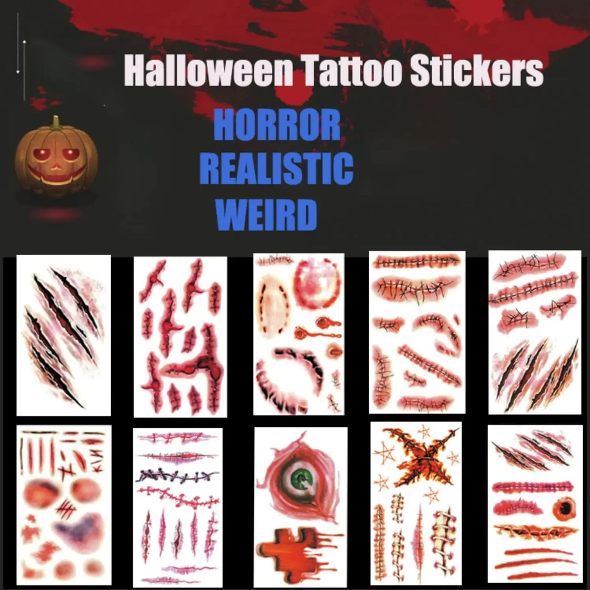 Halloween Wound Temporary Tattoos – Realistic Blood FX Costume Temporary Tattoo Babs