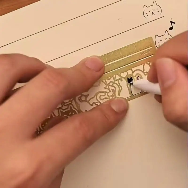 Cute Cat Brass Ruler Bookmark – 2-in-1 Measuring & Page Marker Ruler Bookmark Babs