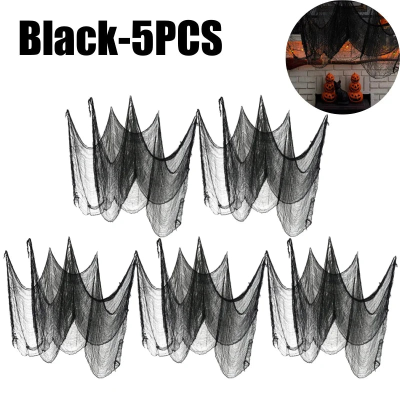 Halloween Spider Web Gauze Netting Haunted House Party Decor Halloween Party Decoration Babs Black-5PCS 76cmx183cm