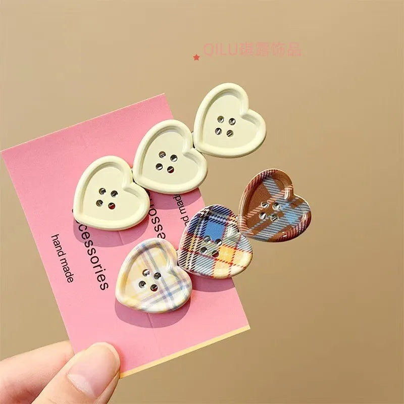 Sweet Check Love Button Duckbill Hair Clip – Y2K Style Hair Clip Barrette Babs